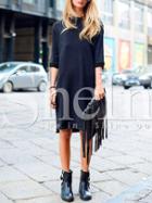 Shein Navy Mock Neck Dip Hem Tunic Dress