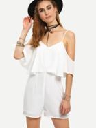 Shein Ruffled Cold Shoulder Romper - White