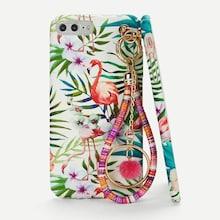 Shein Flamingos Print Iphone Case With Charm