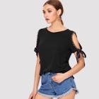 Shein Chain Detail Cut Out Sleeve Bow Tied Top