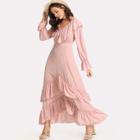 Shein Trumpet Sleeve Layered Flounce Dress With Choker