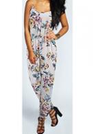 Rosewe Strap Design Elastic Waist Flower Printed Jumpsuit