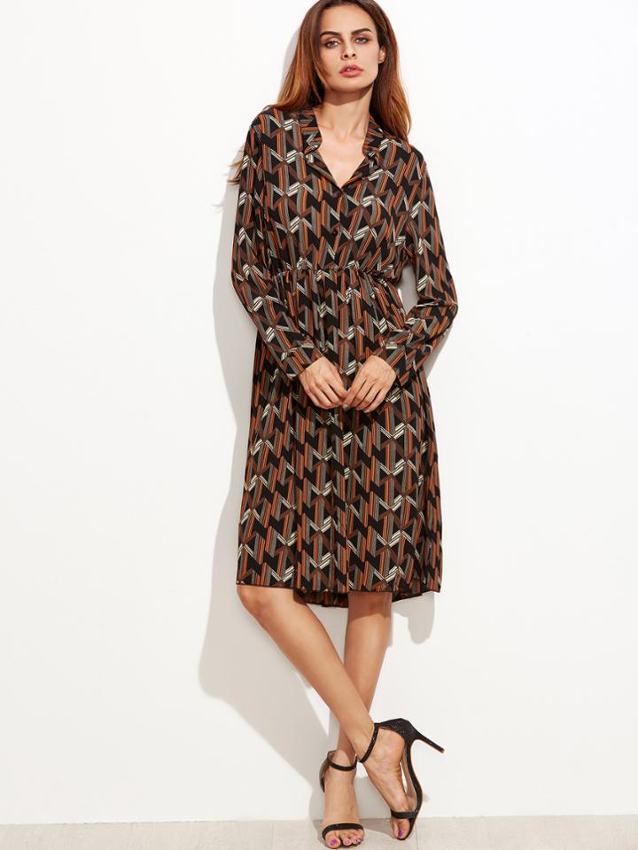 Shein Geometric Print Elastic Waist Shirt Dress