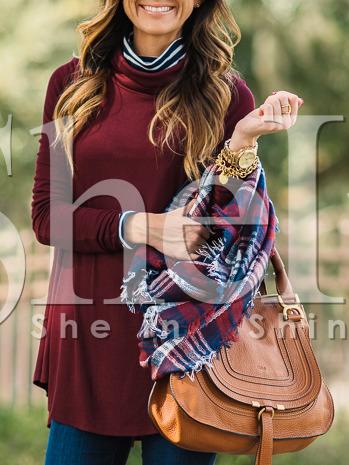 Shein Burgundy Mock Neck Loose T-shirt