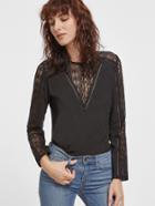 Shein Black Keyhole Lace V Neck And Sleeve Top