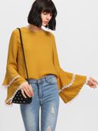 Shein Contrast Lace Trim Layered Sleeve Top