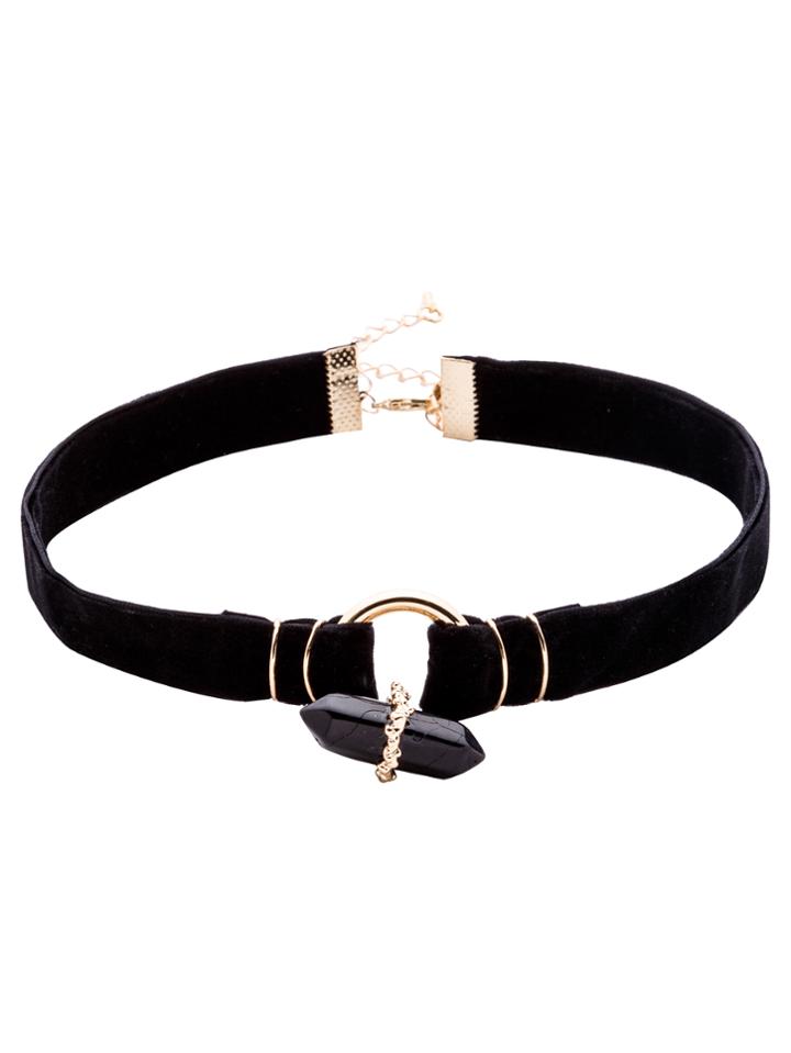 Shein Black Velvet Hexagonal Prism Hollow Circle Choker Necklace