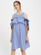 Shein Frill Cold Shoulder Bow Detail Swing Dress