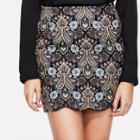 Shein Scallop Hem Paisley & Floral Jacquard Skirt