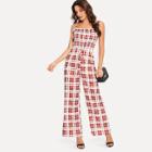 Shein Frilled Trim Wide Leg Checked Cami Jumpsuit