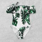 Shein Plus Palm Print Bardot Swimsuit