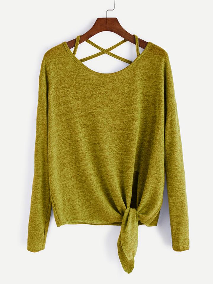 Shein Drop Shoulder Criss Cross Knot Front T-shirt