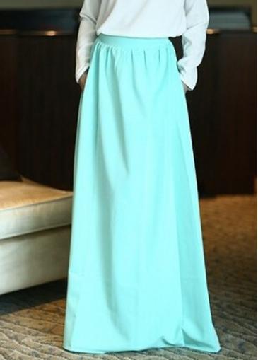 Rosewe Band Waist Sky Blue Maxi Skirt