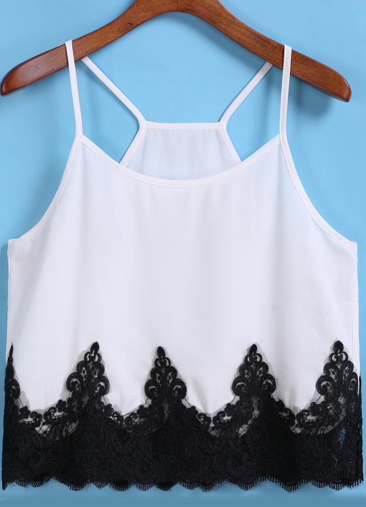 Shein White Spaghetti Strap Lace Chiffon Cami Top