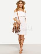 Shein Beige Cold Shoulder Ruffle Shift Dress