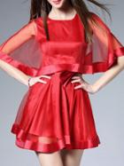 Shein Red Crew Neck Bowknot A-line Dress