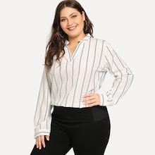 Shein Plus V Neck Striped Blouse
