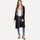 Shein Open Front Contrast Striped Coat