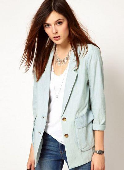 Shein Light Blue Notch Lapel Single Breasted Blazer