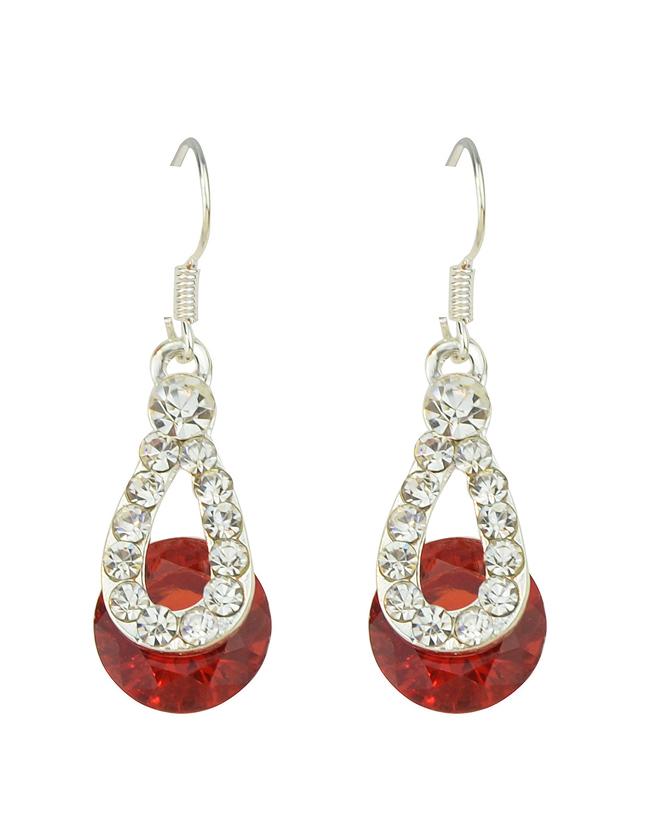 Shein Fashionable Beautiful Red Shining Long Drop Stone Earrings