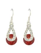 Shein Fashionable Beautiful Red Shining Long Drop Stone Earrings