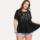 Shein Plus Flower Embroidery Front Smock Top