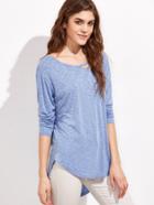 Shein Heather Blue Cutout Strappy Neck High Low T-shirt