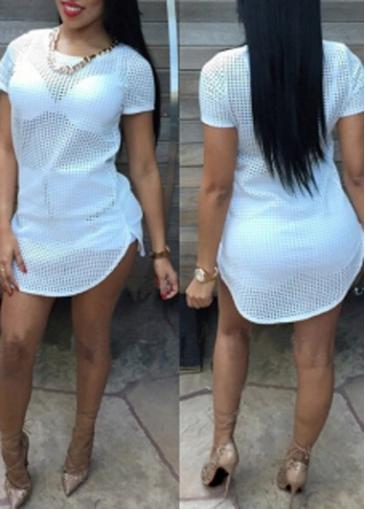 Rosewe Short Sleeve Pierced White Shift Dress