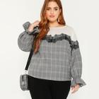 Shein Plus Eyelash Lace Trim Plaid Top