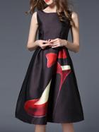 Shein Black Shoe Print A-line Dress