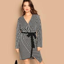 Shein Plus Tie Waist Surplice Wrap Striped Dress