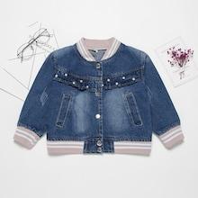 Shein Girls Contrast Striped Trim Denim Jacket