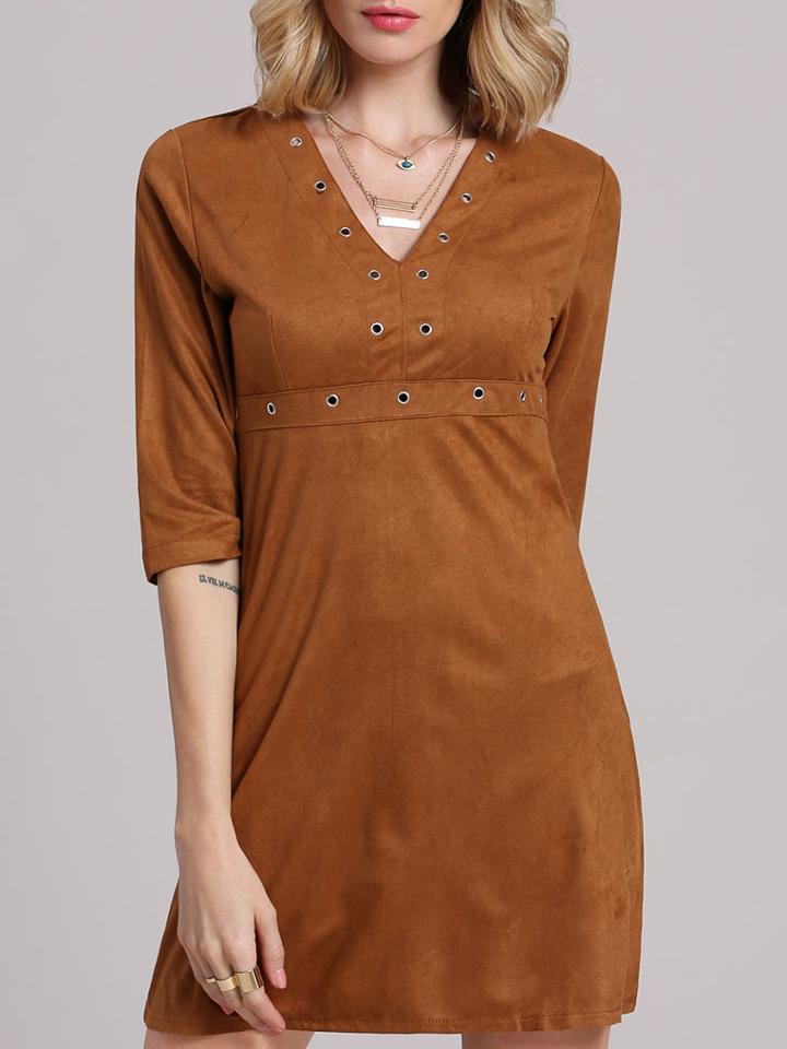 Shein Khaki Deep Plunge A-line Dress