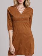 Shein Khaki Deep Plunge A-line Dress