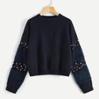 Shein Faux Fur & Pearl Beaded Sleeve Jumper