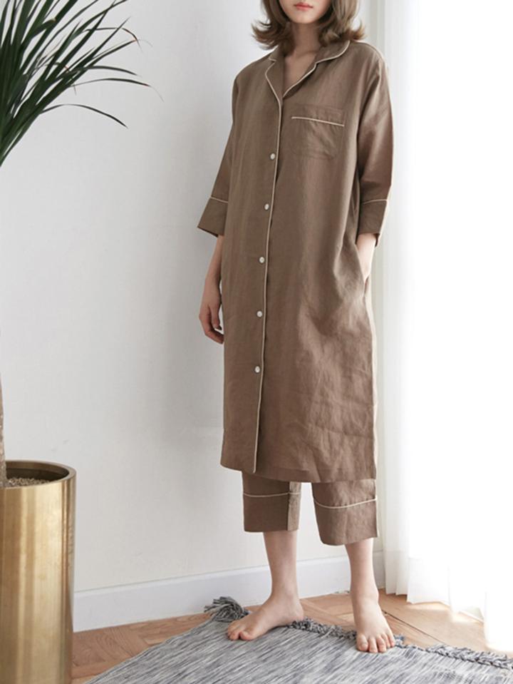 Shein Tee & Pants Pj Set With Contrast Binding Shirt Dress
