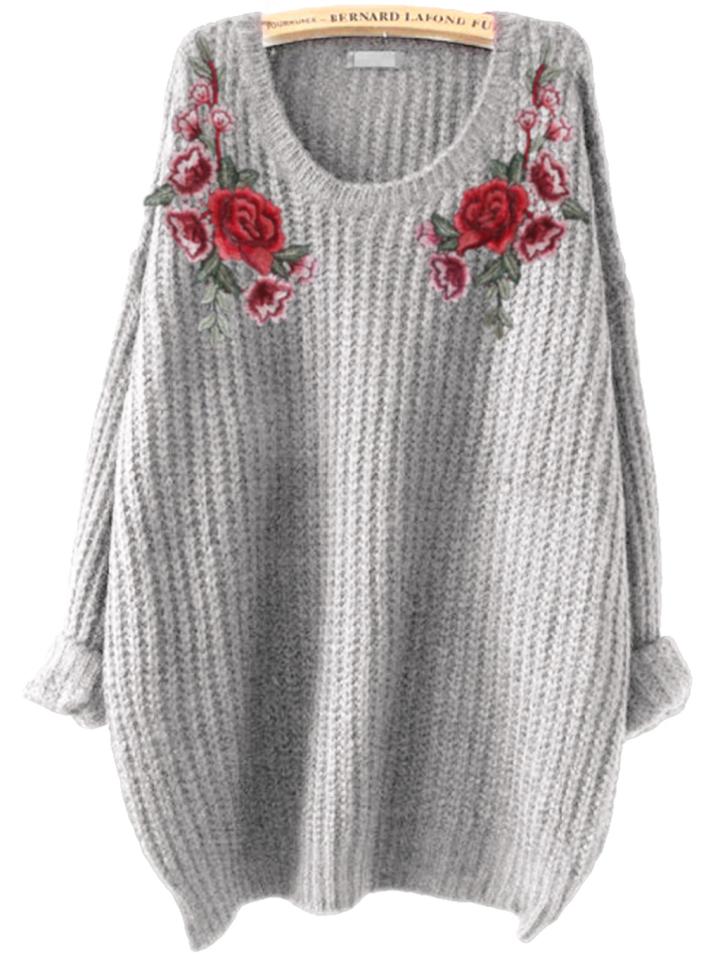 Shein Embroidered Flower Patch Jumper