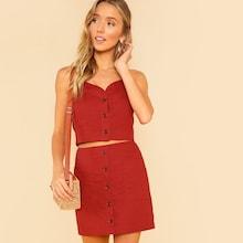 Shein Halterneck Buttoned Top & Skirt Set