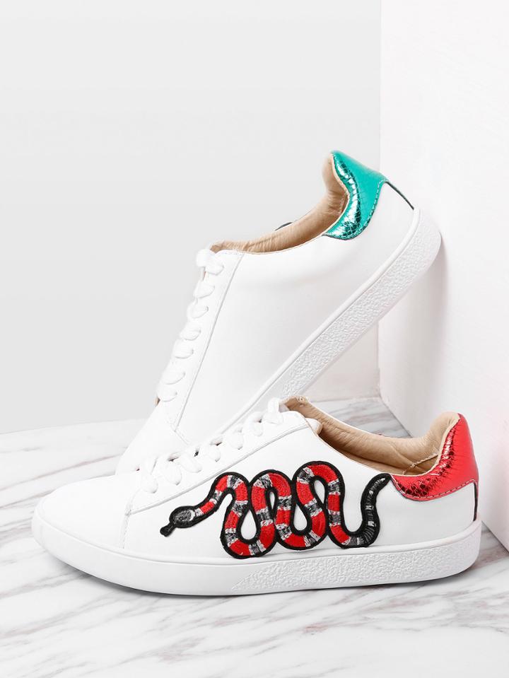 Shein Snake Embroidery Lace Up Sneakers