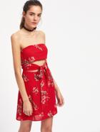Shein Bandeau Tie Waist Floral Chiffon Dress