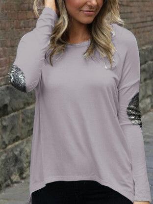 Shein Dip Hem Sequined Grey Top