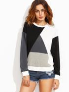 Shein Color Block Round Neck Long Sleeve Sweatshirt