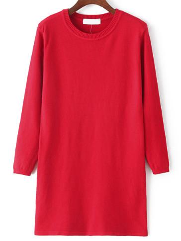 Shein Red Round Neck Long Sleeve Sweater Dress