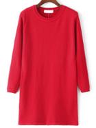 Shein Red Round Neck Long Sleeve Sweater Dress