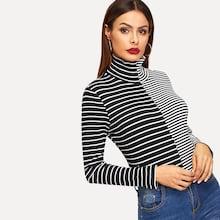Shein Two Tone Striped Rib Knit Tee
