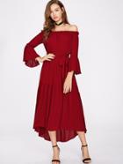 Shein Self Tie Fluted Sleeve Tiered Bardot Dress