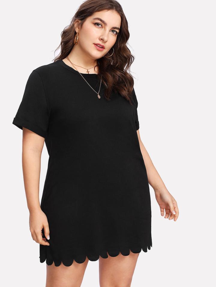 Shein Scallop Hem Cuffed Dress