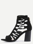 Shein Faux Suede High Vamp Lace-up Sandals - Black