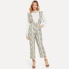 Shein Snake Print Ruffle Trim Pinafore Jumpsuit