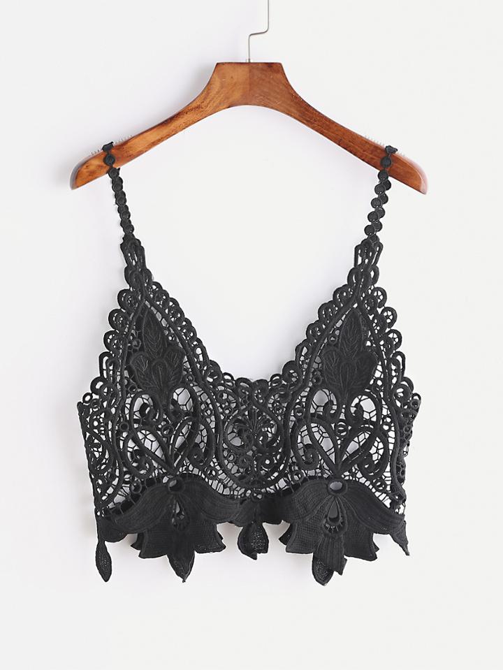 Shein Black Hollow Out Crochet Lace Crop Cami Top
